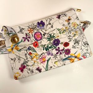Floral faux leather shoulder bag